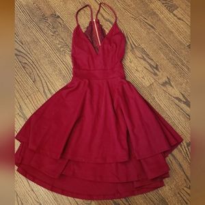 Sleeveless Burgundy Party Dress w/ lace back